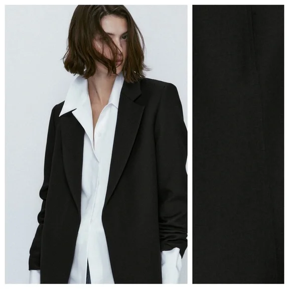 NWT. Massimo Dutti Black 100% Wool Micro-Textured Open Blazer. Size 2, 4. - Picture 2 of 15